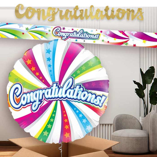 Swirls Congratulations Banners and Balloon | Party Save Smile