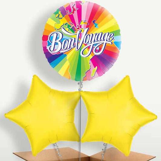 Rainbow Bon Voyage Trio Balloon Bunch inflated with Helium | Party Save Smile
