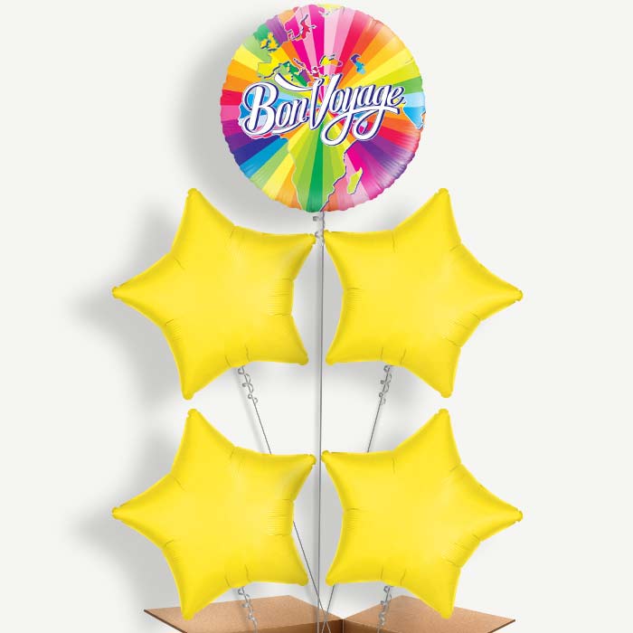 Rainbow Bon Voyage Balloon Cluster Inflated with Helium | Party Save Smile