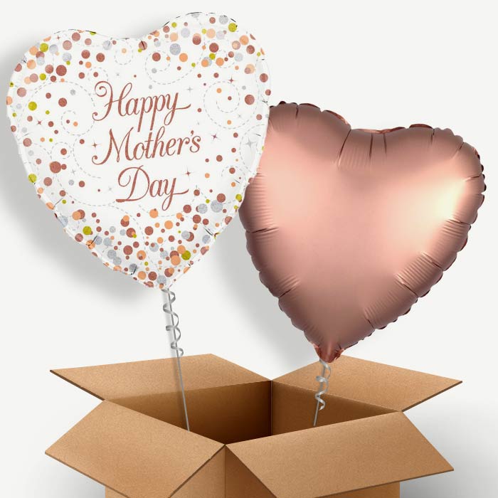 Mother’s Day Confetti Rose Gold Helium Balloon Pair | Party Save Smile