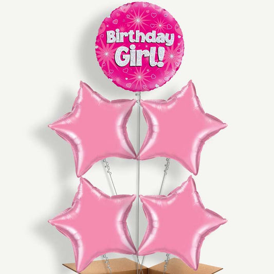 Birthday Girl Pink Hearts Helium Cluster Balloons | Party Save Smile
