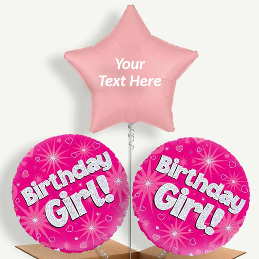 Personalisable Birthday Girl Pink Hearts Helium Balloons | Party Save Smile