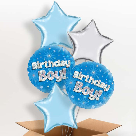 Birthday Boy Blue Stars Helium Balloon in a Box - 5 Balloon | Party Save Smile