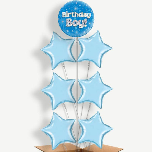 Birthday Boy Blue Stars Helium Balloon Arrangement | Party Save Smile