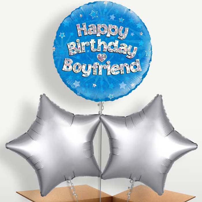 Happy Birthday Boyfriend Blue Stars Balloons in a Bunch | Party Save Smile
