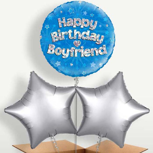 Happy Birthday Boyfriend Blue Stars Balloons in a Bunch | Party Save Smile