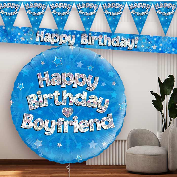 Blue Stars Boyfriend Birthday Balloon and Banners
