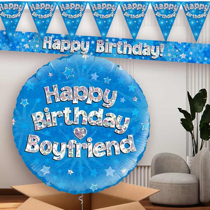 Blue Stars Boyfriend Birthday Balloon and Banners | Party Save Smile