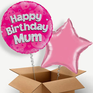 Happy Birthday Mum Pink Hearts Helium Balloon Pair