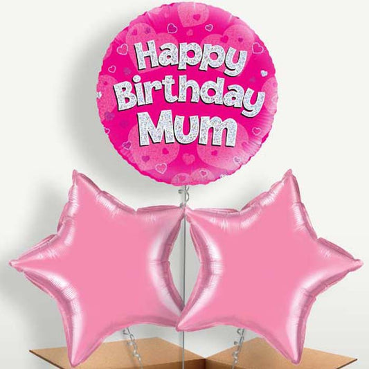 Happy Birthday Mum Pink Hearts Balloons in a Bunch | Party Save Smile