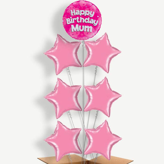 Happy Birthday Mum Pink Hearts Helium Balloon Arrangement | Party Save Smile