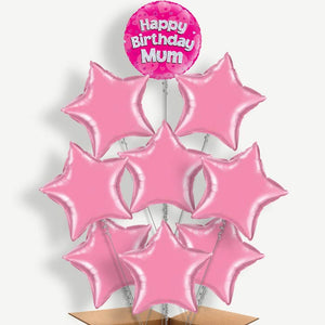 Happy Birthday Mum Pink Hearts 9 Helium Balloon Bundle
