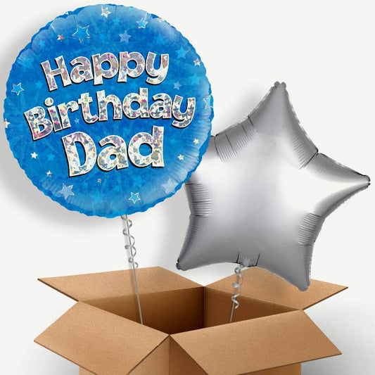 Happy Birthday Dad (Blue) Helium Balloon Pair | Party Save Smile