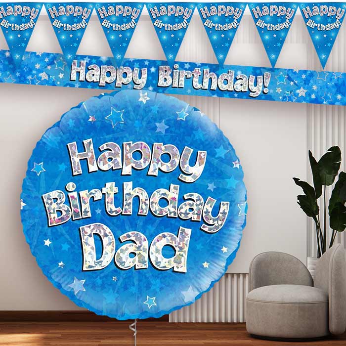 Blue Stars Dad Birthday Balloon and Banners