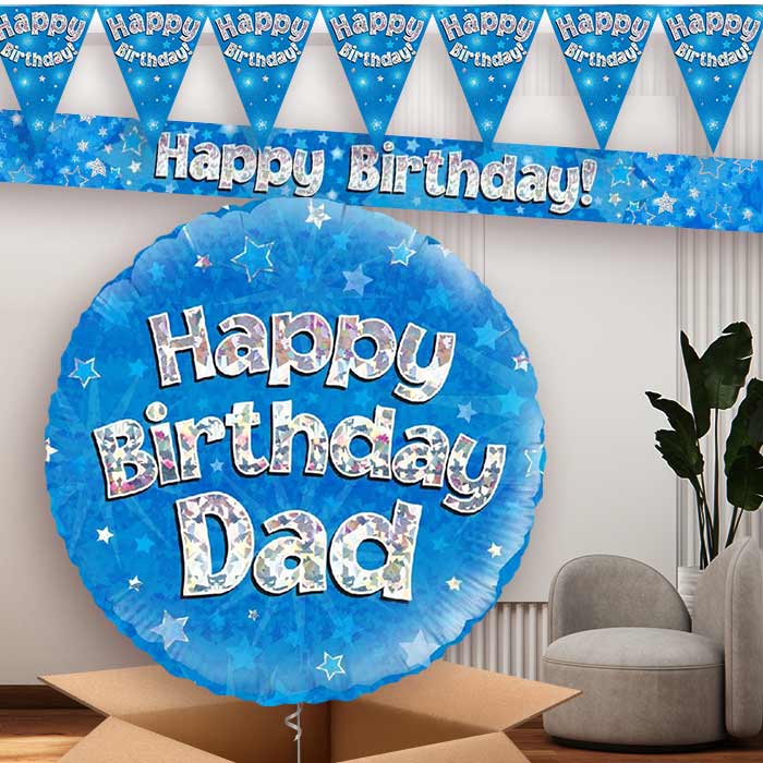 Blue Stars Dad Birthday Balloon and Banners | Party Save Smile