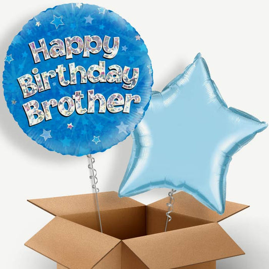 Happy Birthday Brother Blue Stars Helium Balloon Pair | Party Save Smile