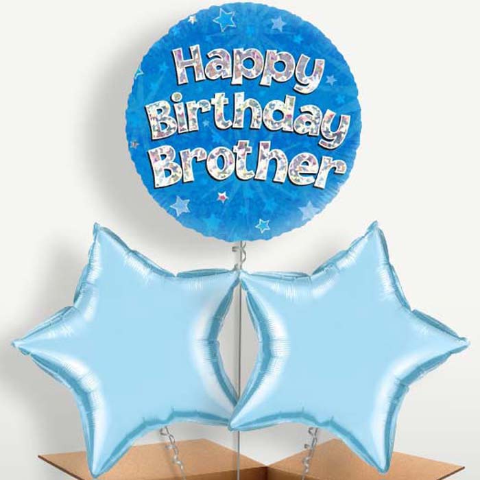 Happy Birthday Brother Blue Stars Balloons in a Bunch | Party Save Smile