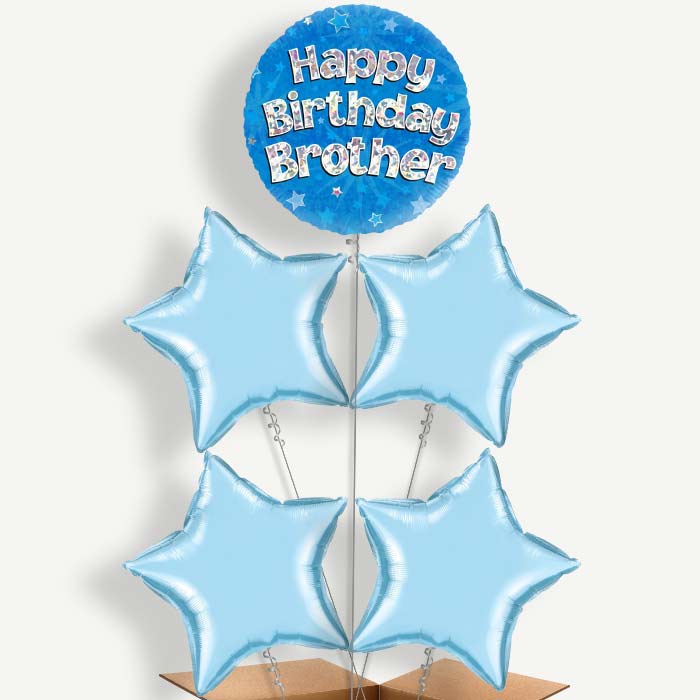Happy Birthday Brother Blue Stars Helium Cluster Balloons | Party Save Smile