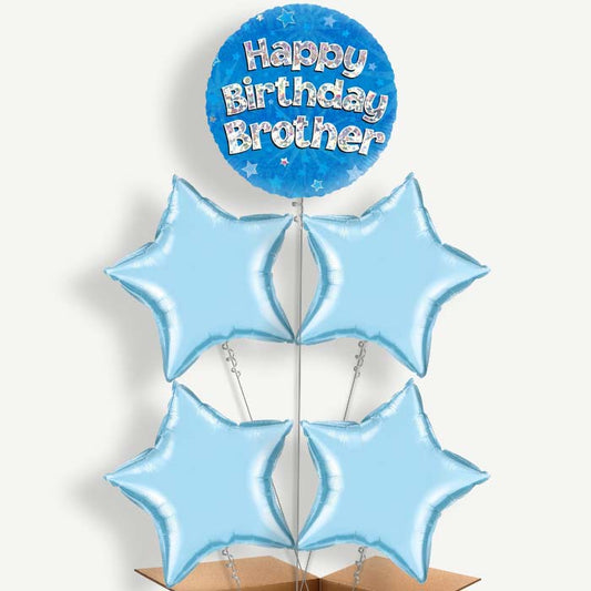 Happy Birthday Brother Blue Stars Helium Cluster Balloons | Party Save Smile