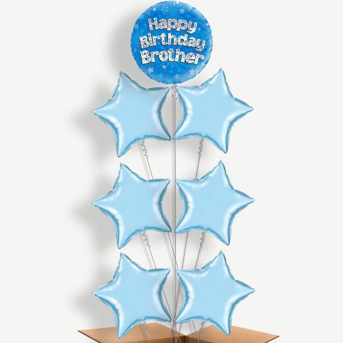 Happy Birthday Brother Blue Stars Helium Balloon Arrangement | Party Save Smile