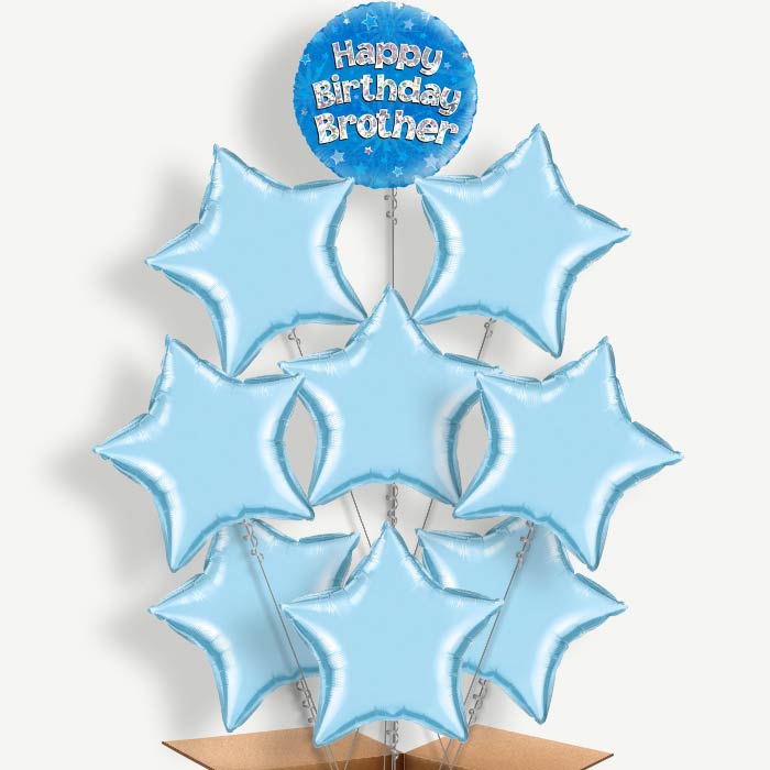 Happy Birthday Brother Blue Stars Helium Balloon Bundle | Party Save Smile