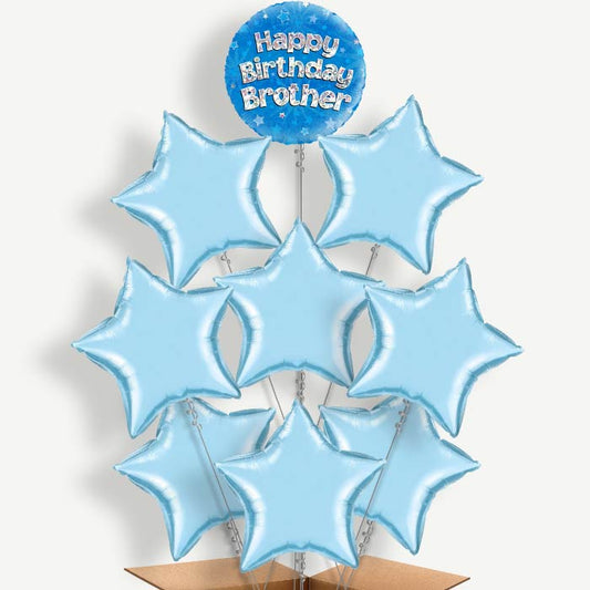 Happy Birthday Brother Blue Stars Helium Balloon Bundle | Party Save Smile