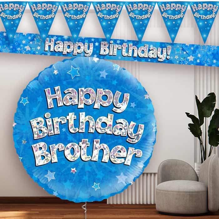 Blue Stars Brother Birthday Balloon and Banners