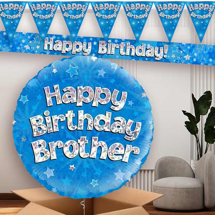 Blue Stars Brother Birthday Balloon and Banners | Party Save Smile