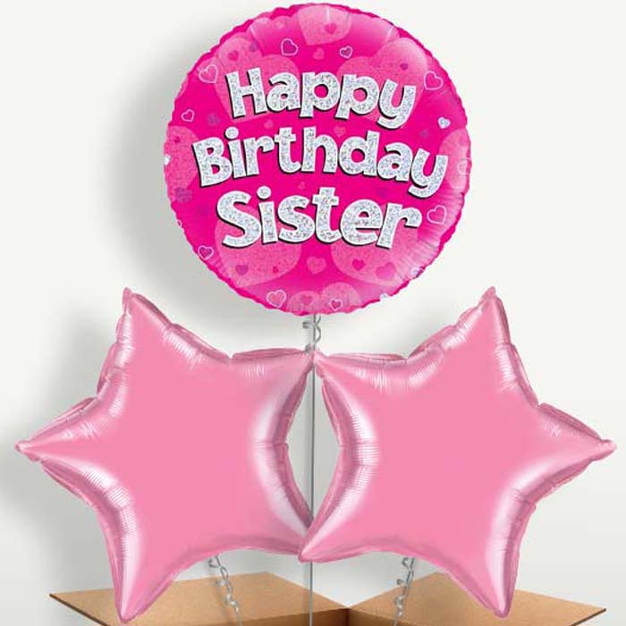 Happy Birthday Sister Pink Hearts Balloons in a Bunch | Party Save Smile