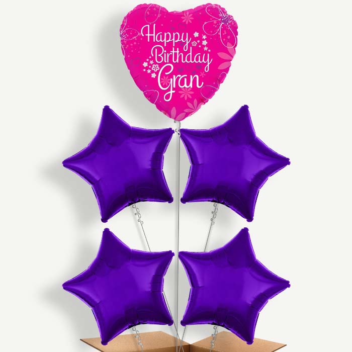 Happy Birthday Gran Pink Hearts Helium Cluster Balloons | Party Save Smile