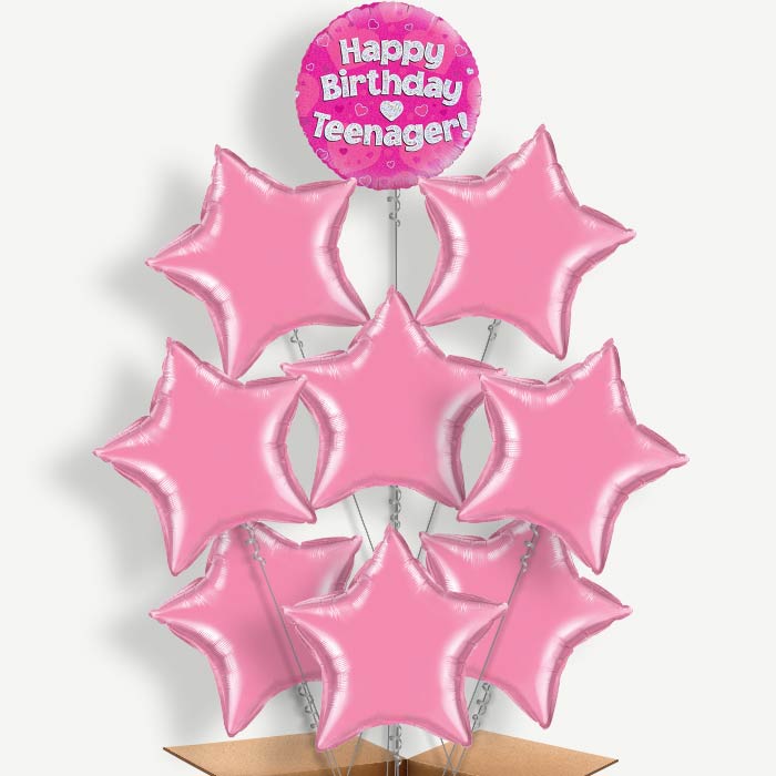 Happy Birthday Teenager Pink Hearts Helium Balloon Bundle | Party Save Smile