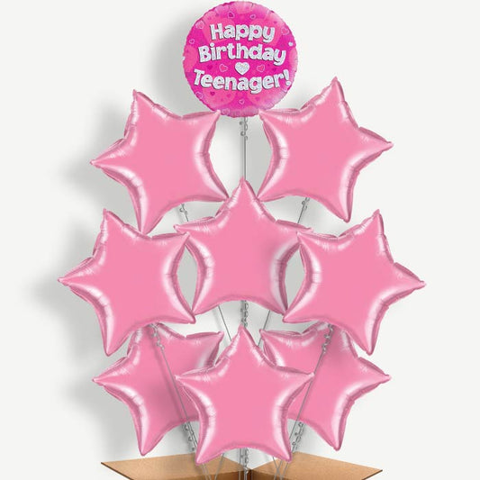 Happy Birthday Teenager Pink Hearts Helium Balloon Bundle | Party Save Smile