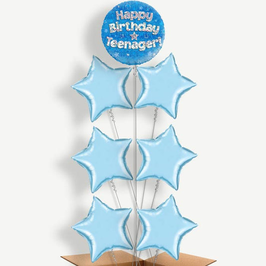Happy Birthday Teenager Blue Stars Helium Balloon Arrangement | Party Save Smile