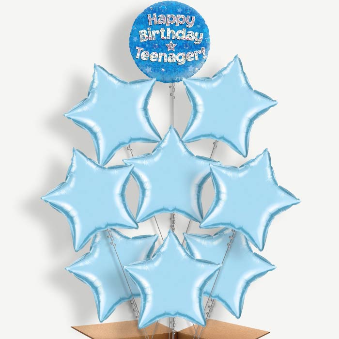 Happy Birthday Teenager Blue Stars Helium Balloon Bundle | Party Save Smile