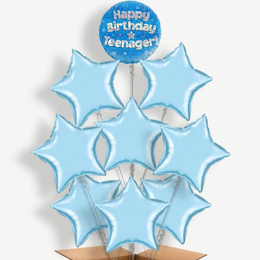 Happy Birthday Teenager Blue Stars Helium Balloon Bundle | Party Save Smile