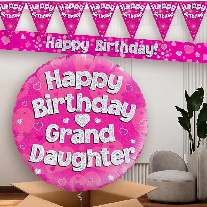 Pink Hearts Grandaughter Birthday Balloon and Banners | Party Save Smile