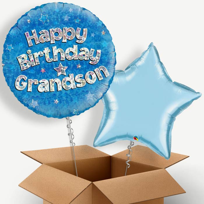 Happy Birthday Grandson Blue Stars Helium Balloon Pair | Party Save Smile