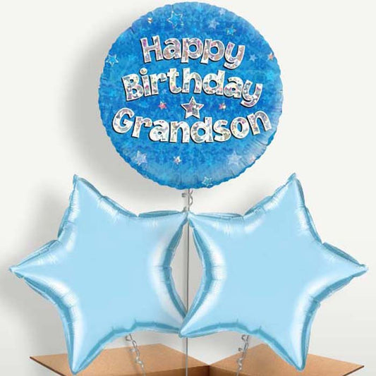 Happy Birthday Grandson Blue Stars Balloons in a Bunch | Party Save Smile