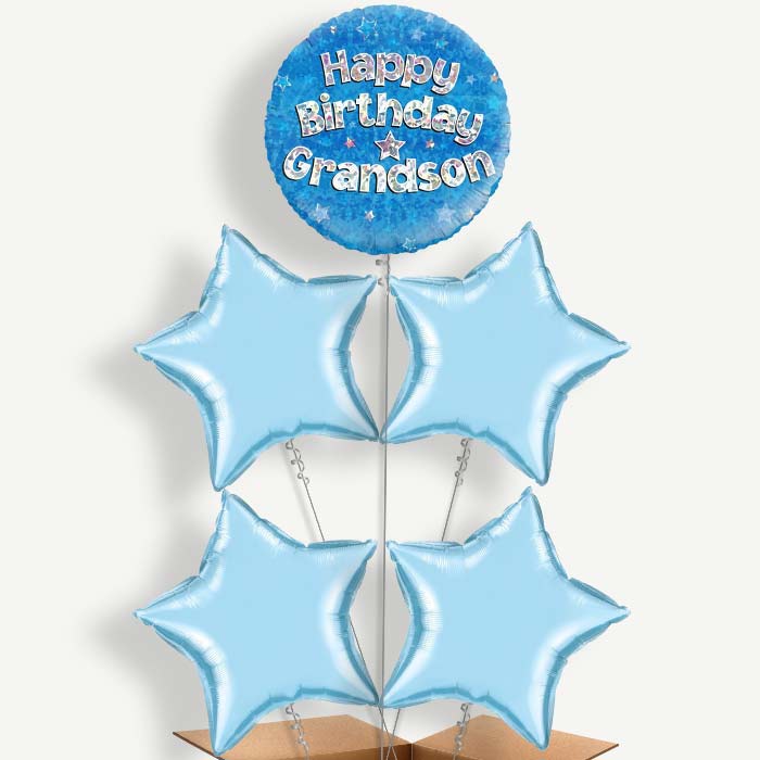 Happy Birthday Grandson Blue Stars Helium Cluster Balloons | Party Save Smile