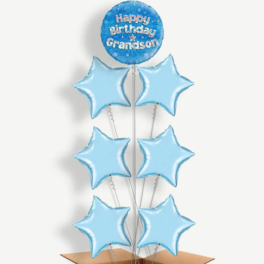 Happy Birthday Grandson Blue Stars Helium Balloon Arrangement | Party Save Smile