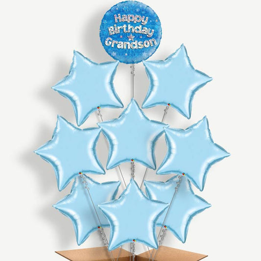 Happy Birthday Grandson Blue Stars Helium Balloon Bundle | Party Save Smile