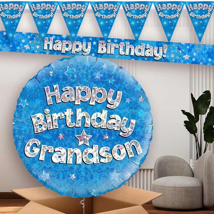 Blue Stars Grandson Birthday Balloon and Banners | Party Save Smile