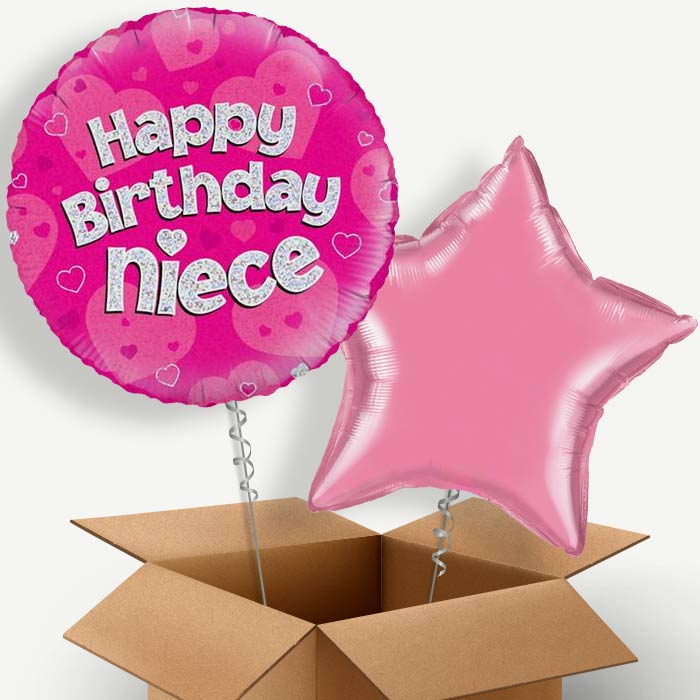 Happy Birthday Niece Pink Hearts Helium Balloon Pair | Party Save Smile