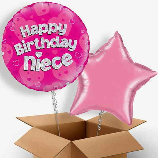 Happy Birthday Niece Pink Hearts Helium Balloon Pair | Party Save Smile