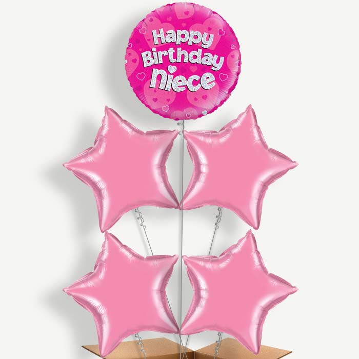 Happy Birthday Niece Pink Hearts Helium Cluster Balloons | Party Save Smile