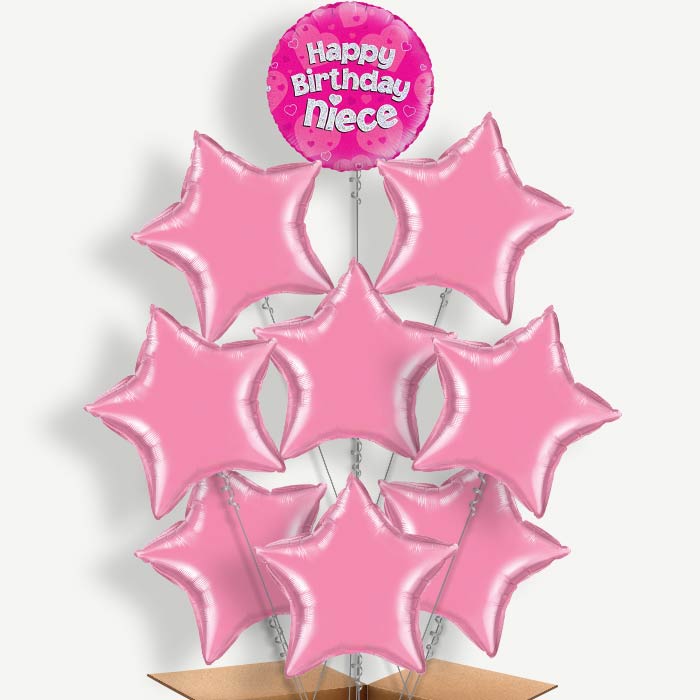 Happy Birthday Niece Pink Hearts Helium Balloon Bundle | Party Save Smile