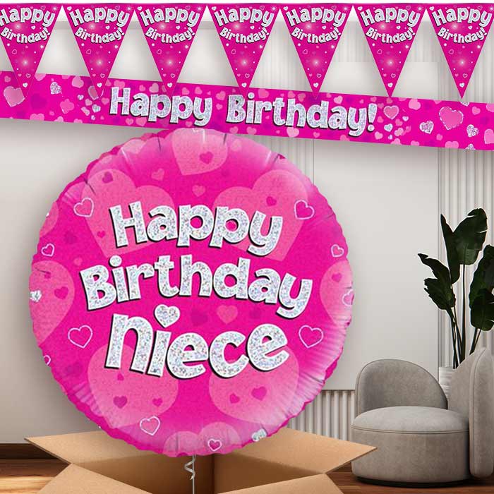 Pink Hearts Niece Birthday Balloon and Banners | Party Save Smile