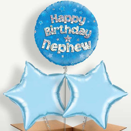 Happy Birthday Nephew Blue Stars Balloons in a Bunch | Party Save Smile