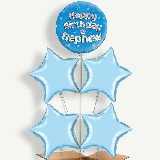 Happy Birthday Nephew Blue Stars Helium Cluster Balloons | Party Save Smile
