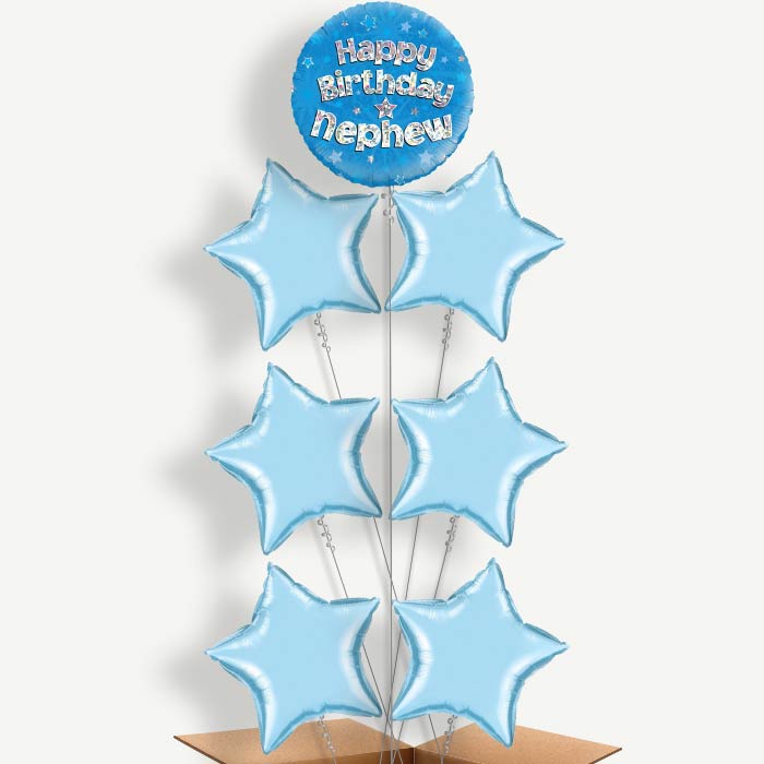 Happy Birthday Nephew Blue Stars Helium Balloon Arrangement | Party Save Smile